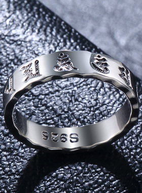 六字真言心经泰银食指手工戒子