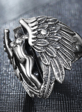 泰银复古戒指银饰品男士戒指男天使翅膀戒指个性霸气食指戒子男