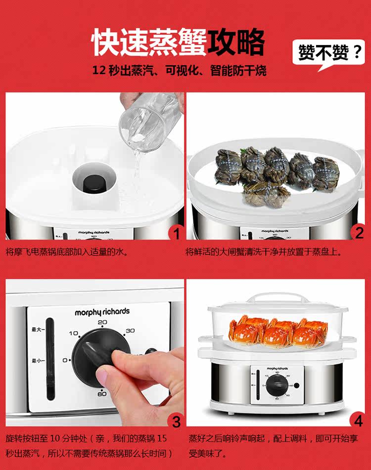 英国摩飞多功能家用自动断电电蒸锅 摩飞电器哥登电蒸锅/台式电蒸箱/肠粉机