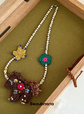 小黄香蕉手钩复古小马项链女毛线夸张美拉德毛衣装饰本命年礼物新