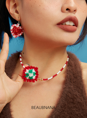 小黄香蕉手钩方形中古项链