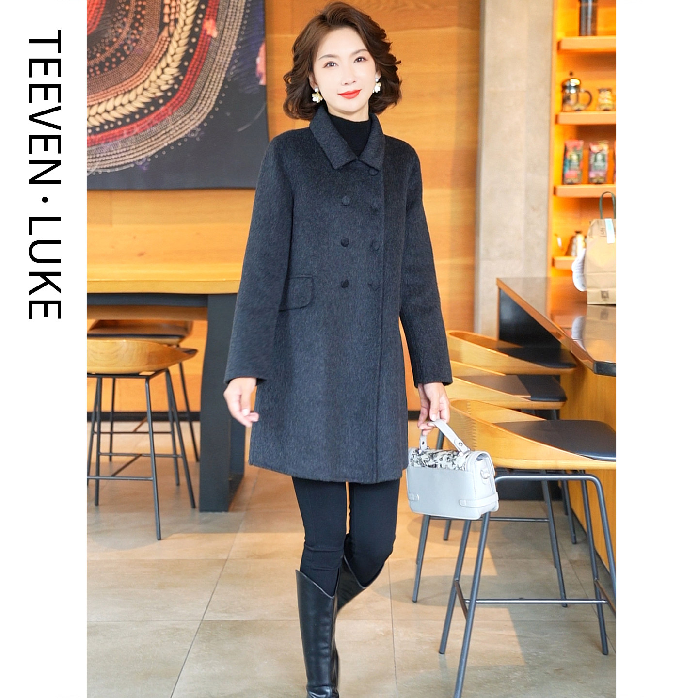 2025秋冬季新款高端毛呢外套羊毛双面呢大衣女中长款气质显瘦妈妈,淘宝优惠券,粉丝福利购,淘宝优惠卷