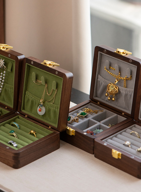 一纪实木丝绒戒指盒收纳盒