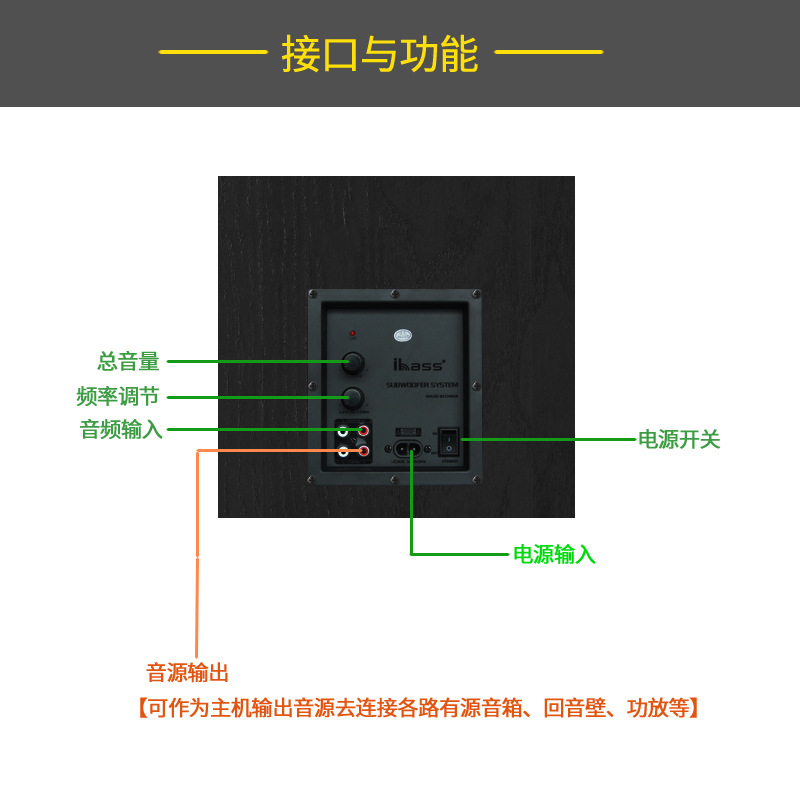 ibass大功率有源超重低音炮12英寸内置功放音响回音壁书架音箱 - 图3