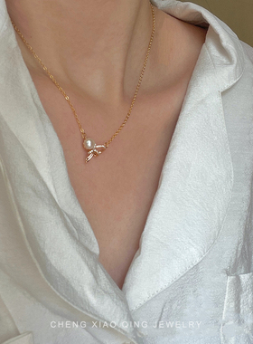 蝴蝶结珍珠项链长度可调节