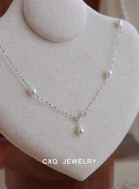 淡水keshi珍珠满天星项链通体s925纯银 可调节锁骨链巴洛克百搭