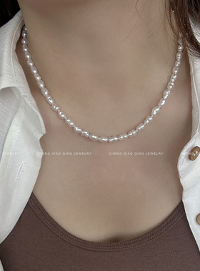 强光淡水keshi 天然淡水珍珠项链女款2024新款锁骨链s925纯银爱心