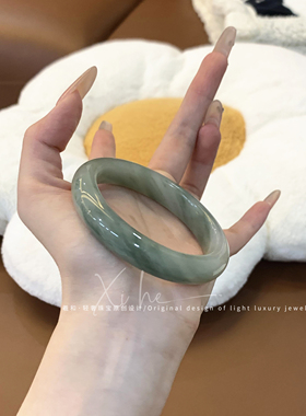 【翡翠平替】天然飘花油青玉镯