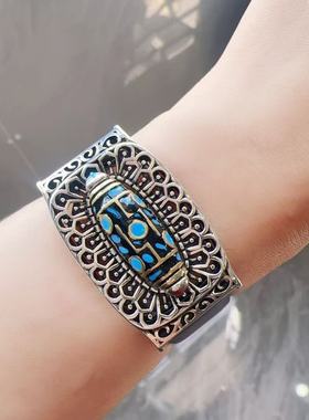 手工个性复古旋转九眼天珠转动皮带手链时尚简约六字真言厂家直销