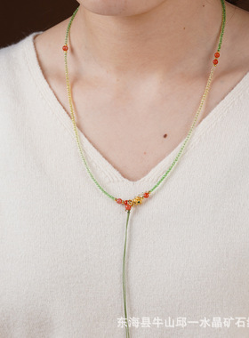 串珠原创手工设计对色渐变夏季小清新锁骨链南红玛瑙ins风挂链