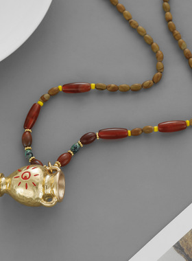 26年早春野趣系列酒壶项链 原创小众雕刻太阳酒壶红玛瑙串珠项链