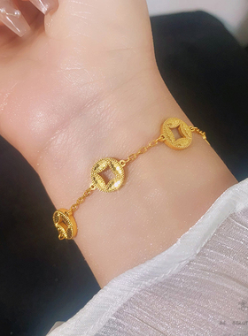 爆闪！2025年新款沙金碎冰冰钱币手镯链女复古小众精致送女友礼物