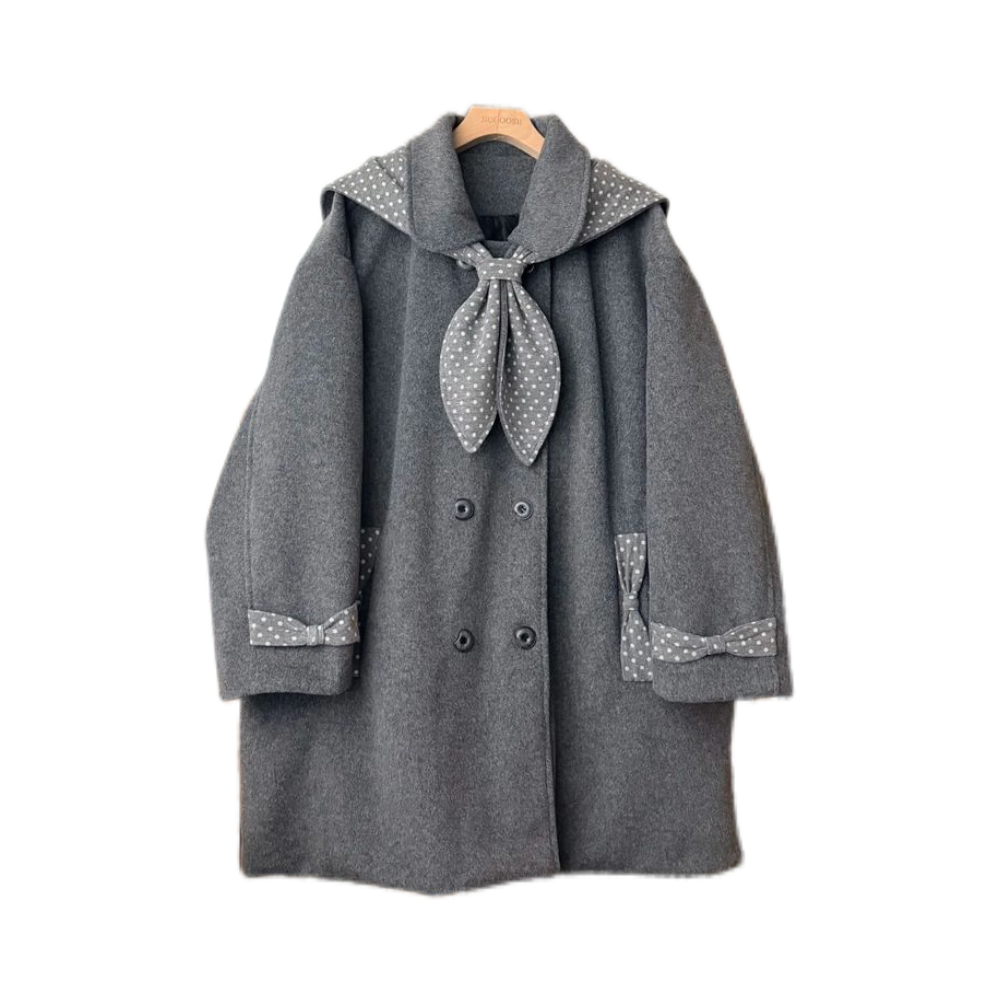 星结海灰 可拆卸兔耳小披肩+灰色毛呢外套两件套冬季新款学院风女,淘宝优惠券,粉丝福利购,淘宝优惠卷