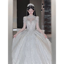 Fan-style light wedding dress bridal 2023 new reworking long sleeve high-end fugitive princess retro staple yarn long trailing winter