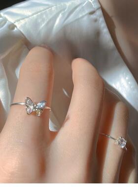 蝴蝶戒指女夏季氛围感镶嵌彩锆指环日常简约彩色梦蝶食 指戒开口