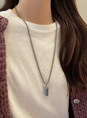 圆柱吊坠卫衣毛衣链长款百搭个性项链潮嘻哈时尚配饰钢制设计感