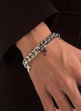 手链个性时尚气质简约手环百搭冷淡风钛钢十字架手饰潮嘻哈酷韩版