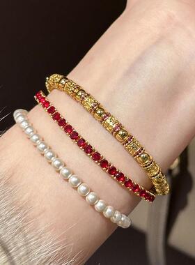 小红书爆款新年高配小红绳手链女精致排钻红宝本命年手环