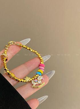 卡通珐琅滴油旋转木马吊坠项链时尚童趣彩色多巴胺甜甜圈锁骨链