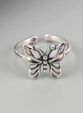 ins个性潮复古时尚做旧开口食指戒韩版夸张气质镂空嘻哈蝴蝶戒指