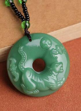 复古深绿色平安扣十二生肖龙年吊坠项链民族风毛衣链厂家挂饰