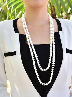 长款珍珠项链毛衣链多层贝珠项链女高档衣服链配饰挂件秋冬颈饰