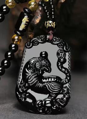 仿黑曜石秋冬项饰项链饰品十二生肖龙年男士好运吊坠情侣配件配饰