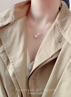 不掉色金线子母澳白珍珠锁骨链