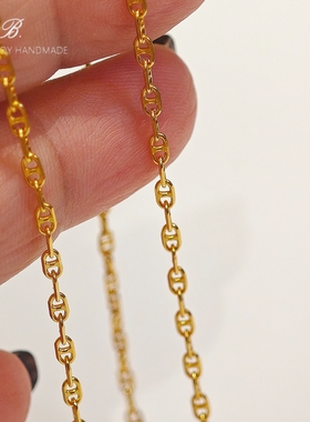 保色好！18K金色猪鼻细项链素链