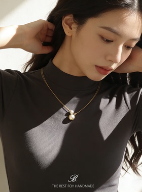 不掉色金线子母澳白珍珠锁骨链