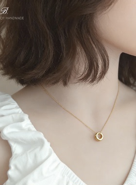 欧美极简风几何圆圈14K金色项链