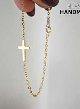 原创手作14K金色平衡十字架手链
