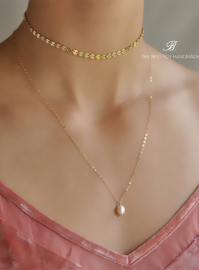 美产14K天然淡水米粒珍珠项链女