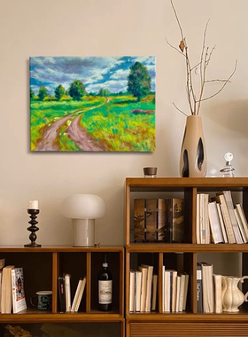 【纯手绘油画】自然风景绿色田野客厅卧室玄关艺术无框挂画装饰画