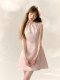 Pink satin glossy pearl halter neck dress