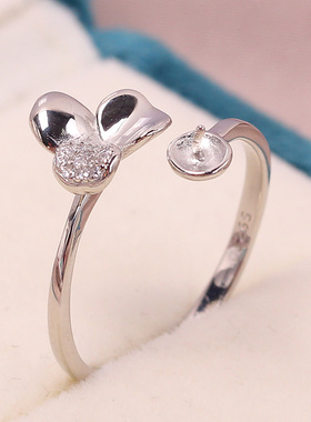 S925纯银简约珍珠戒指DIY空托