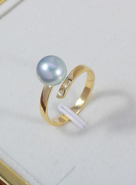 S925纯银天然海水珍珠戒指指环