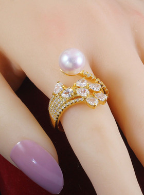 DIY珍珠配件新款精工 S925纯银锆石璀璨星河戒指半成品空托饰品女