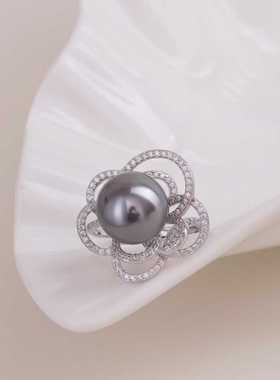 S925纯银花朵珍珠戒指空托
