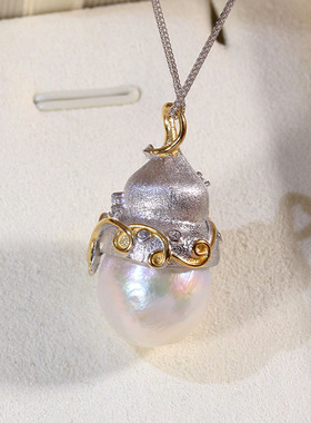 S925纯银蜜蜡项坠葫芦珍珠坠子