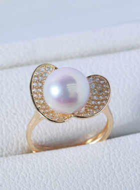 DIY珍珠配件新款S925纯银小蚌壳镶钻戒指空托时尚精致甜美可爱Y