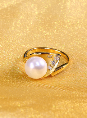 S925纯银遮瑕款叶子珍珠戒指开口