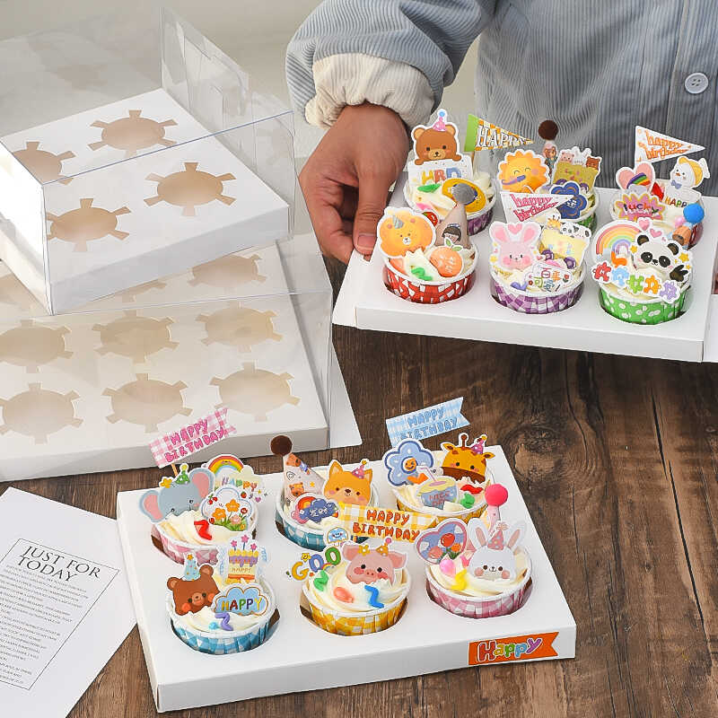 纸杯蛋糕包装盒4粒6粒12粒杯子蛋糕打包盒马芬杯透明加高包装盒子 - 图1