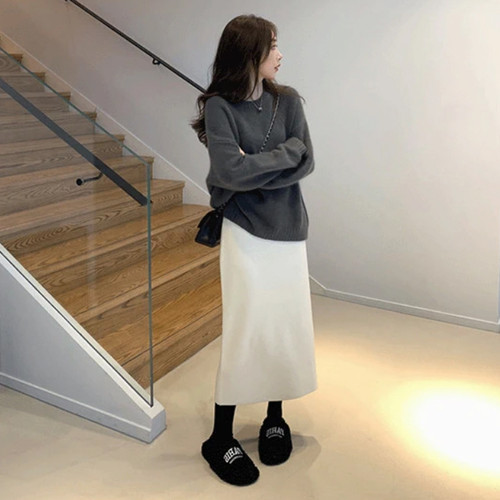 孕妇针织半身裙女秋冬季一步裙中长款H型孕期显瘦包臀托腹a字裙子 - 图1