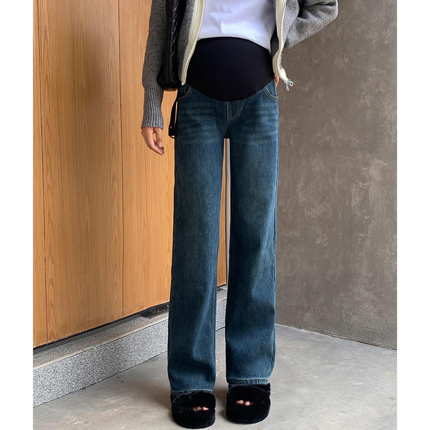孕妇阔腿牛仔裤冬季加绒2025新款不勒肚子外穿托腹窄版直筒长裤子,淘宝优惠券,粉丝福利购,淘宝优惠卷