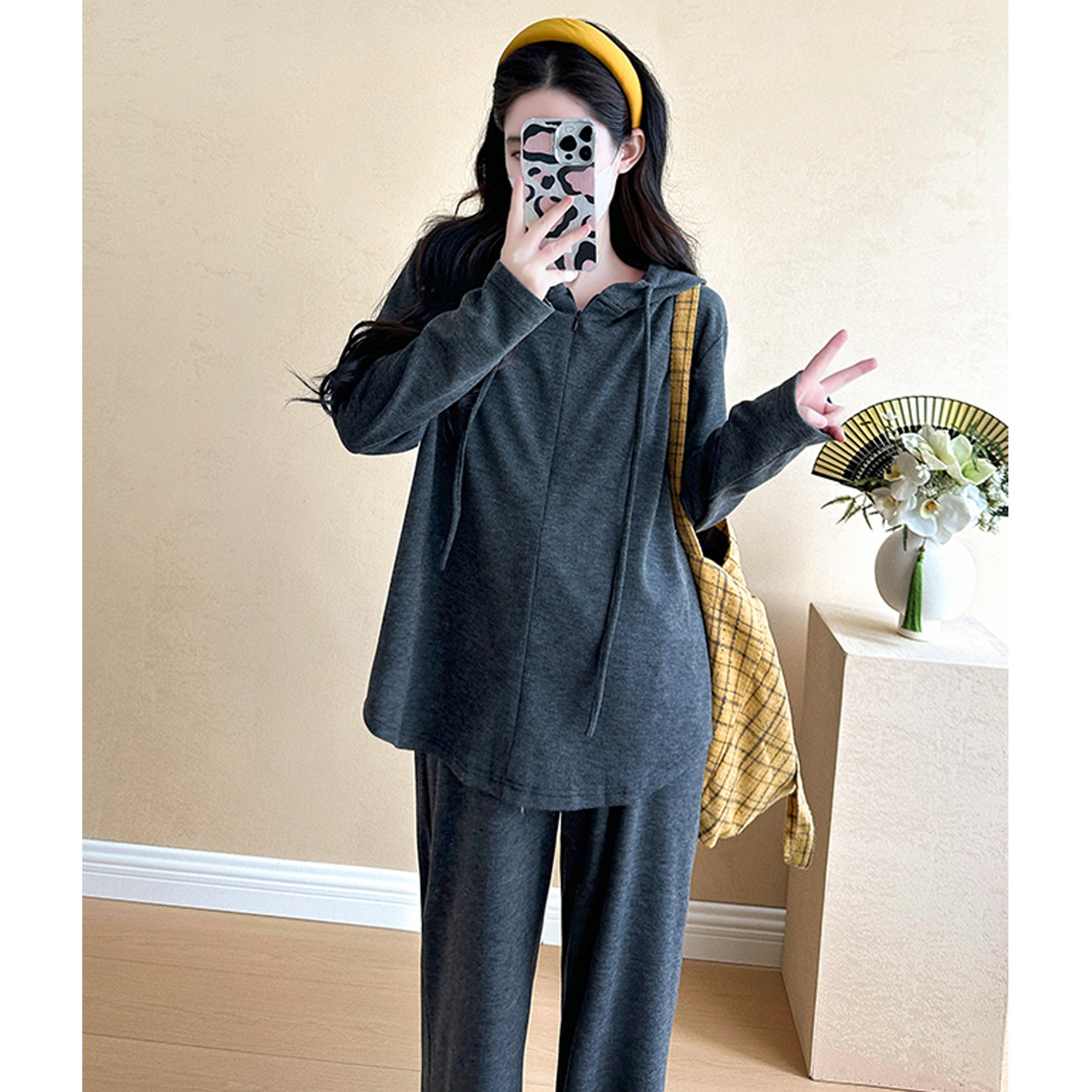 孕妇秋季套装时尚宽松慵懒风休闲运动连帽卫衣上衣阔腿裤子春秋款,淘宝优惠券,粉丝福利购,淘宝优惠卷