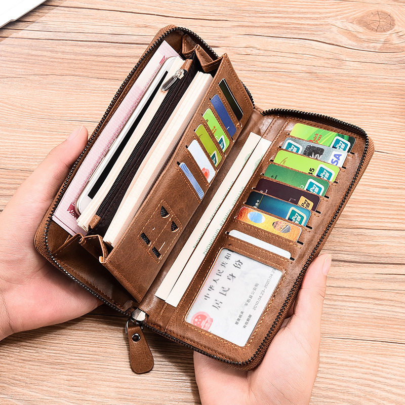 男士钱包长款拉链钱夹简约商务皮夹多功能卡包大容量手拿包手机包,淘宝优惠券,粉丝福利购,淘宝优惠卷