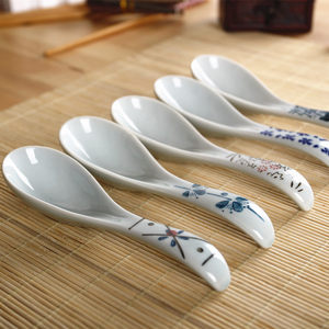 和风四季环保釉下彩日式手绘餐具陶瓷勺子小勺调羹汤勺汤匙饭勺