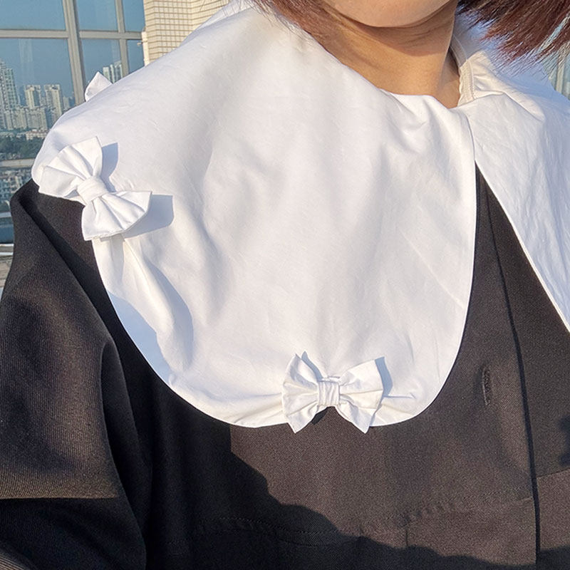 自产自销娃娃领白衬衫女 法式蝴蝶结宽松显瘦纯棉长袖衬衣