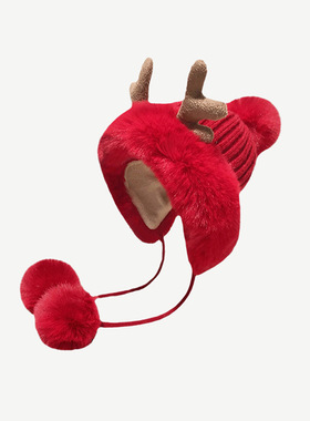 帽子女秋冬韩版可爱鹿角毛球护耳毛绒帽圣诞加厚东北雷锋帽骑车帽